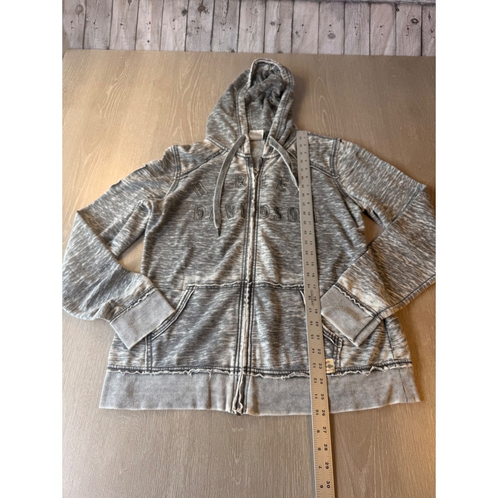 Harley Davidson Womens XL Gray Burnout Full Zip Eagle Graphic Hoodie Sweatshirt - Picture 3 of 14